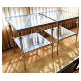 Pair iron & glass end tables