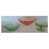 3 Pc pink & green depression glass