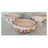 3 blue & white planters