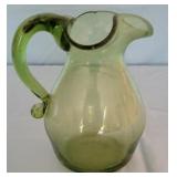 Jamestown Glassworks green small crimped pitcher