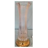 Tall brass & crystal lighted hurricane lamp,