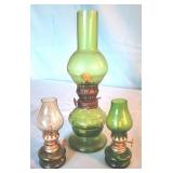 3 Miniature Oil Lamps, tallest one is 8" tall