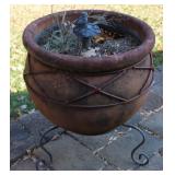 Pottery Planter w/Metal Stand