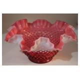 Fenton opalescent  cranberry hobnail bowl