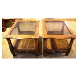 Pair One Drawer Glass Top End Tables