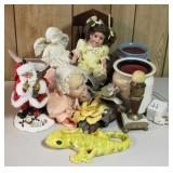 Lot of Assorted Items - Dolls - Crock - Santa