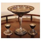 3pc Sterling Compote & 2 Candle Holders