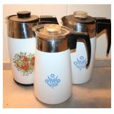 3pc Corningware Coffee Pots - 10" Tall