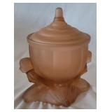 Pink Glass Dish w/Lid 5" Tall