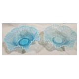 2 Fenton blue opalescent blue hobnail bowls