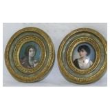 Pair miniature porcelain framed portraits