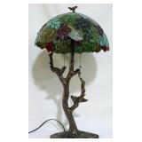 Stained glass lamp with grapes, bird base