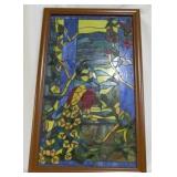 Stained glass peacock framed window