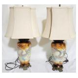Pair Chinese dragon moriage 28" lamps