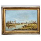 Cows Grazing on River Bank oil on canvas