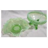 2 Green opalescent pattern bowls, 8"