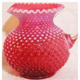 Fenton cranberry opalescent hobnail pitcher