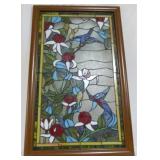 Stained glass hummingbird framed window