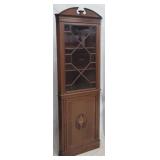 English urn inlaid corner cabinet, 2 part