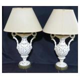 Pair porcelain reticulated 30" table lamps