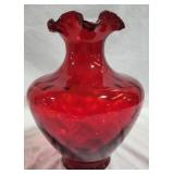 Signed Fenton large ruby vase, 12 x 9