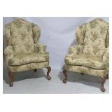 Pair Fairfield Queen Anne winged chairs