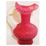 Fenton cranberry opalescent hobnail pitcher