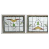 Pair stained glass windows, 30 x 24