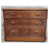Victorian carved pull chest, secret drawer