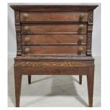 Vintage 4 drawer spool cabinet, carved