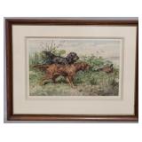 Watercolor of hunting dogs, artist signed