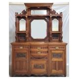 English intricately carved mirrored sideboard