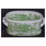 Green & white small handled porcelain tub