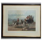 Framed colored engraving of stagecoach