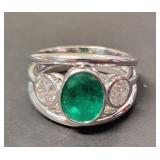 Platinum Emerald Beryl & Diamond Ring
