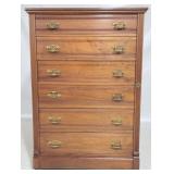 Walnut Victorian side lock 6 drawer tall chest