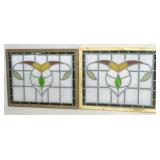 Pair stained glass windows, 30 x 24