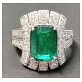 Platinum Emerald Beryl & Diamond Ring