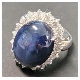 14k White Gold Diamond & Blue Sapphire Ring