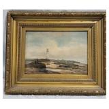 Artist signed oil on canvas of lighthouse