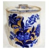 English Flow Blue covered biscuit jar