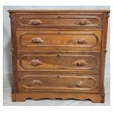Victorian walnut carved pull 4 drawer chest