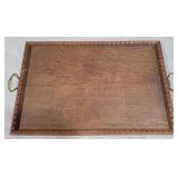 Wooden serving tray, brass handles