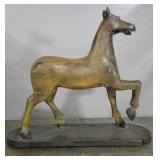 Carved wood horse on stand, 26 x 29 x 8