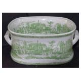 Green & white large handled porcelain tub