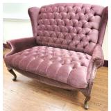 French Tufted Velvet Wing Backed Settee