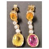 14kt Gold Sapphire Corundum & Diamond Earrings