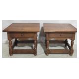 Pair English oak 1 drawer side tables