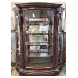 Triple curved glass lion adorned china cabinet