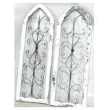 Pair wood & metal arched window decor